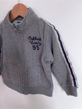 $4 💥Oshkosh Y2K Varsity Full Zip-Up Fleecy Sweatshirt Jacket,, Arm Stripes